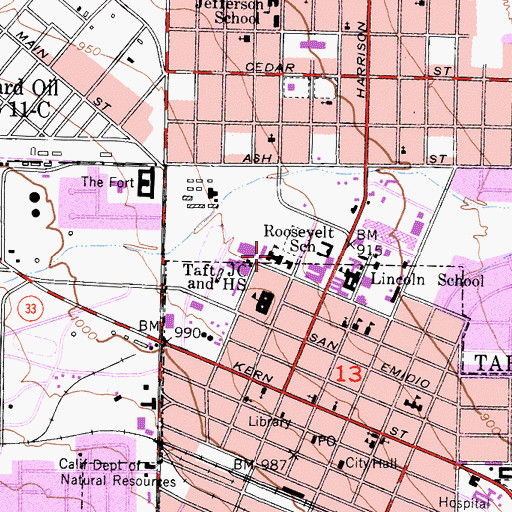 Topographic Map of Roosevelt Elementary School, CA