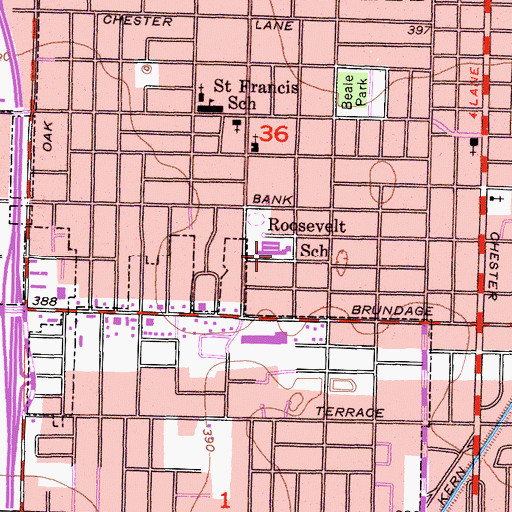 Topographic Map of Roosevelt Elementary School, CA