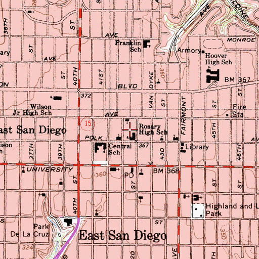 Topographic Map of Rosary High School, CA
