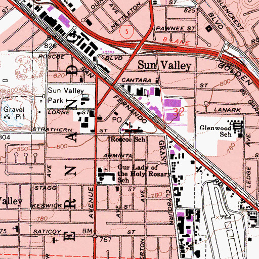 Topographic Map of Roscoe Elementary School, CA