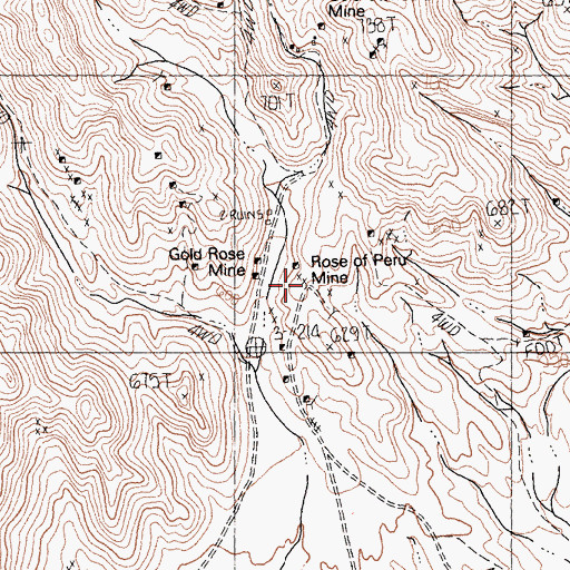 Topographic Map of Rose of Peru Mine, CA