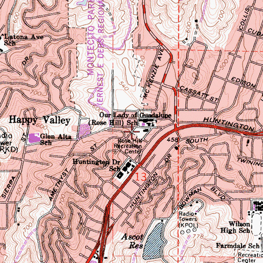 Topographic Map of Rose Hill Recreation Center, CA