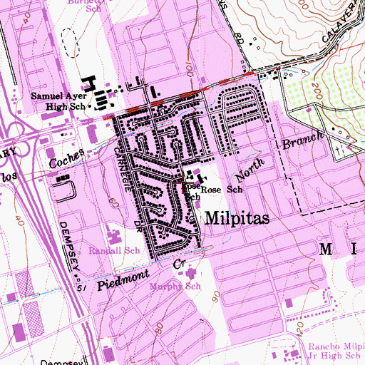 Topographic Map of Alexander Rose Elementary School, CA