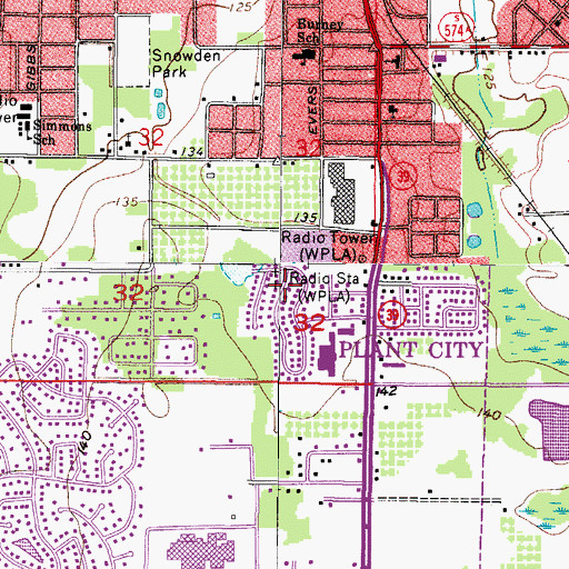 Topographic Map of Piney Oaks, FL