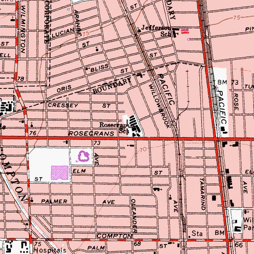 Topographic Map of Rosecrans Elementary School, CA