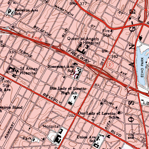 Topographic Map of Rosemont Elementary School, CA