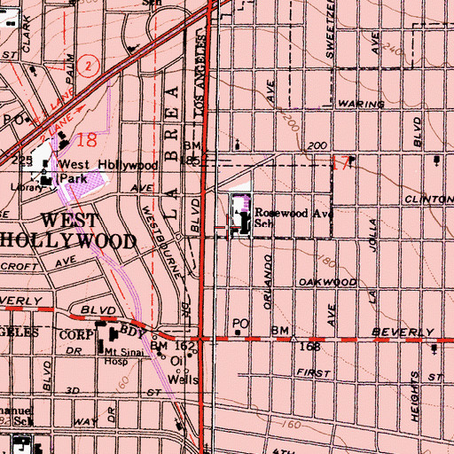Topographic Map of Rosewood Elementary School, CA