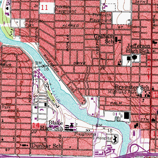 Topographic Map of Ridgewood Park, FL