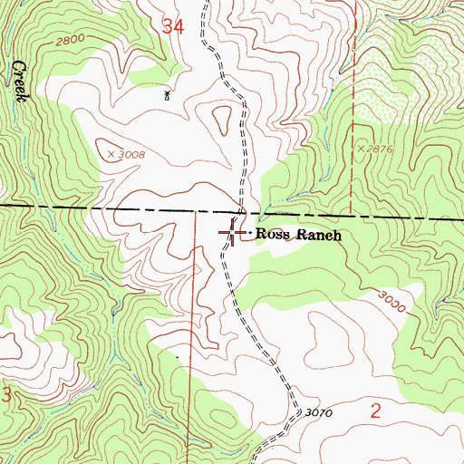 Topographic Map of Ross Ranch, CA