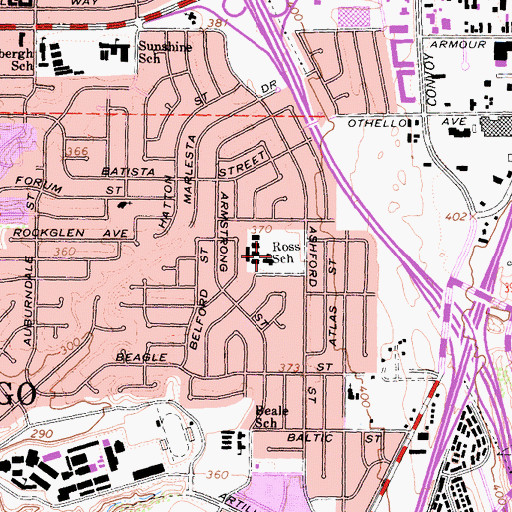 Topographic Map of Ross Elementary School, CA