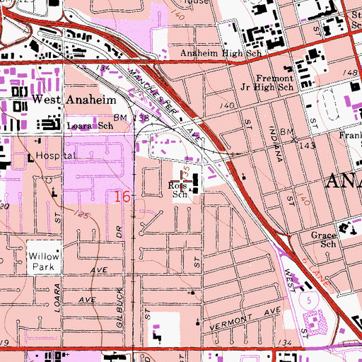 Topographic Map of Betsy Ross Elementary School, CA