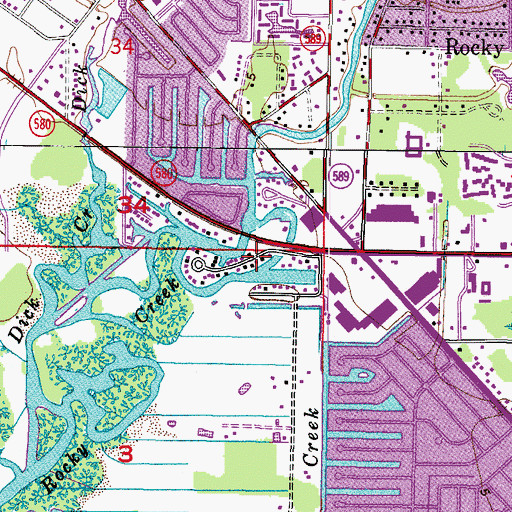 Topographic Map of Rocky Creek Estates, FL