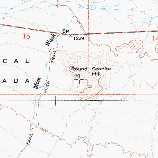 Topographic Map of Round Granite Hill, CA