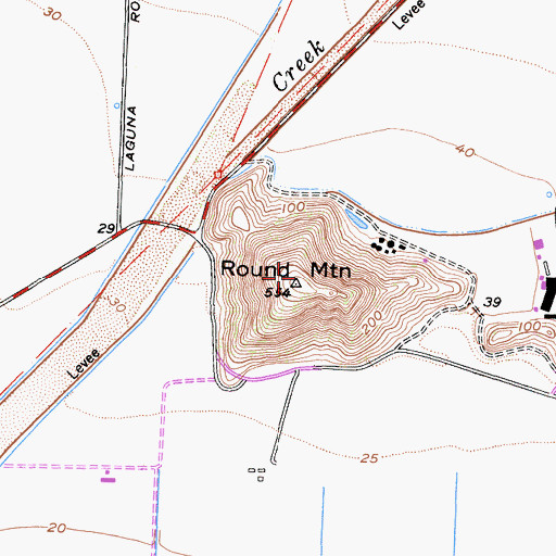 Topographic Map of Round Mountain, CA