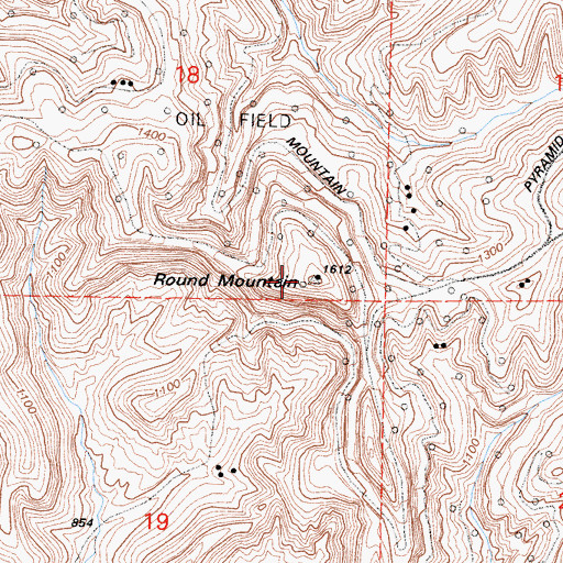 Topographic Map of Round Mountain, CA