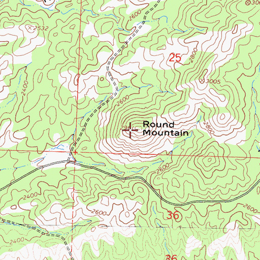 Topographic Map of Round Mountain, CA