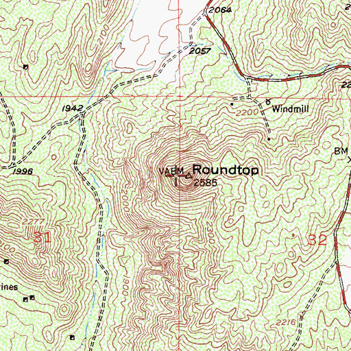 Topographic Map of Roundtop, CA