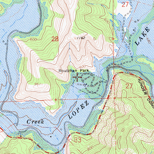 Topographic Map of Routzhan Park, CA