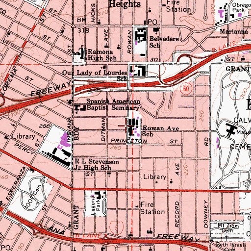 Topographic Map of Rowan Elementary School, CA