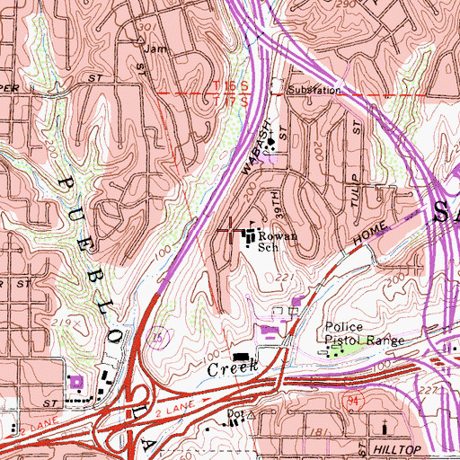 Topographic Map of Rowan Elementary School, CA