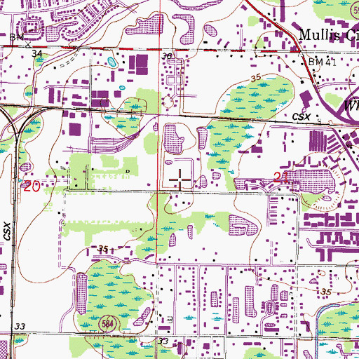 Topographic Map of Mullins Manor, FL