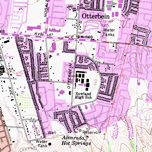 Topographic Map of Rowland High School, CA