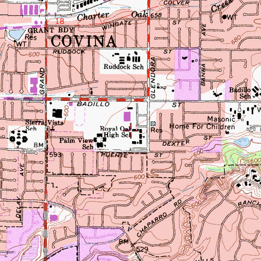 Topographic Map of Royal Oak Intermediate School, CA
