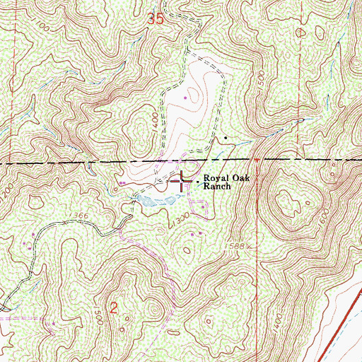 Topographic Map of Royal Oak Ranch, CA