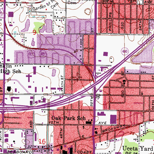 Topographic Map of Oak Park, FL