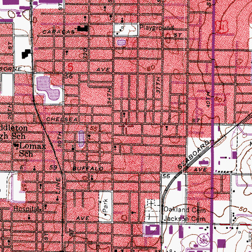 Topographic Map of Oak Tree, FL