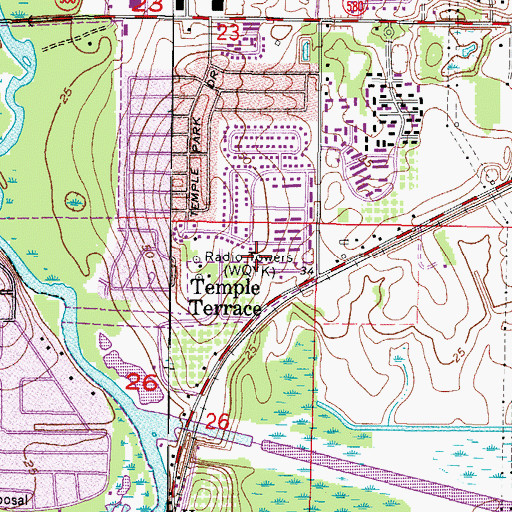 Topographic Map of Orange River Estates, FL