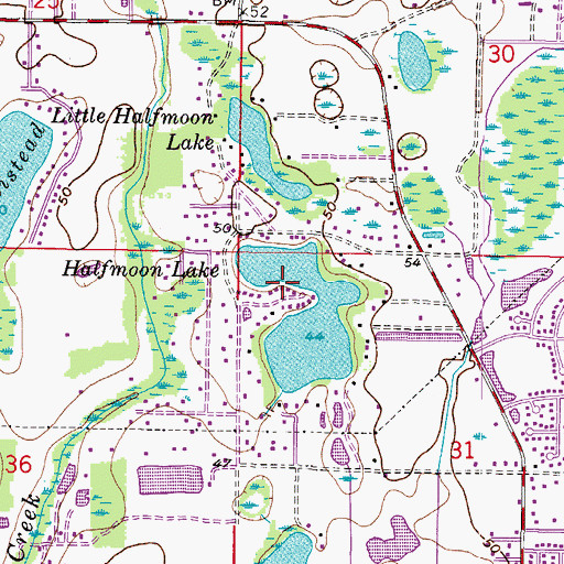 Topographic Map of O'Ryans Point on Half Moon Lake, FL