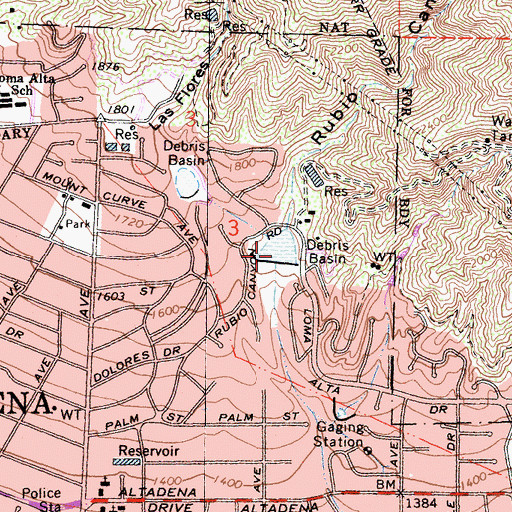 Topographic Map of Rubio Canyon, CA