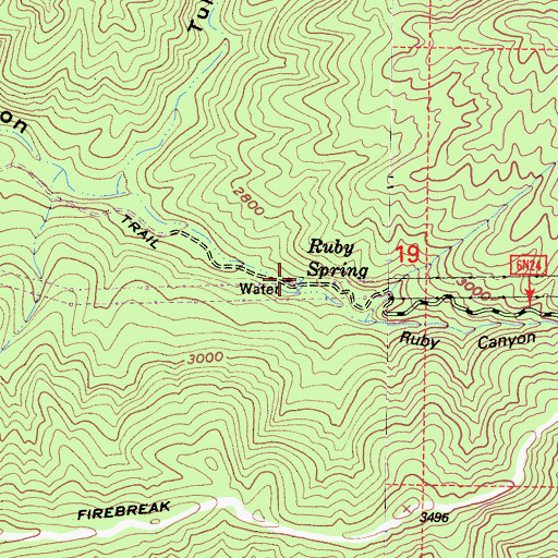 Topographic Map of Ruby Spring, CA