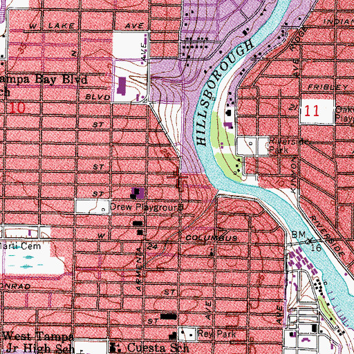 Topographic Map of West Tampa Heights, FL