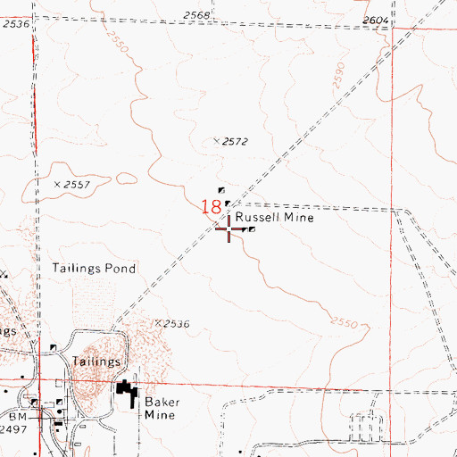 Topographic Map of Russell Mine, CA