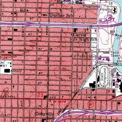 Topographic Map of Woodlawn Park, FL