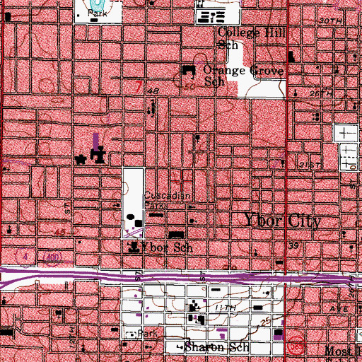 Topographic Map of Ybor Heights, FL