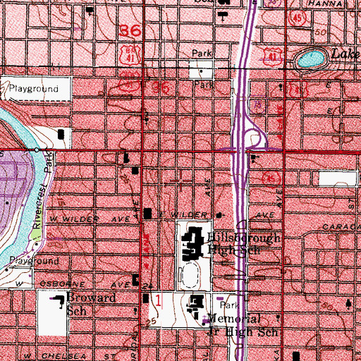 Topographic Map of Seminole Heights of North Tampa, FL