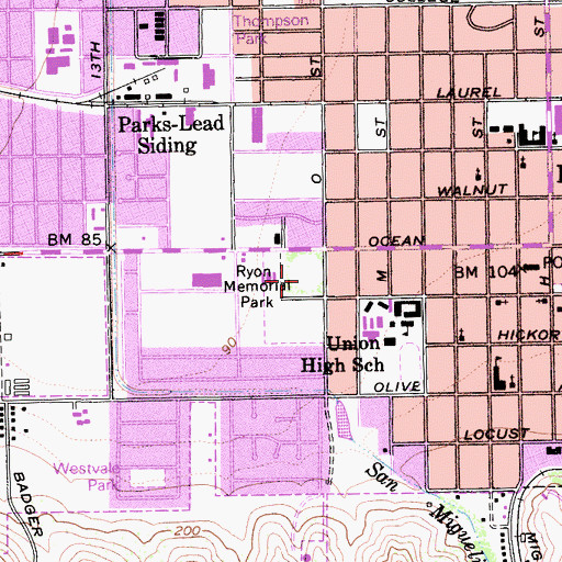 Topographic Map of Ryon Memorial Park, CA