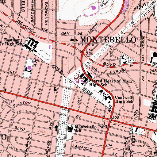 Topographic Map of Sacred Heart of Mary High School, CA