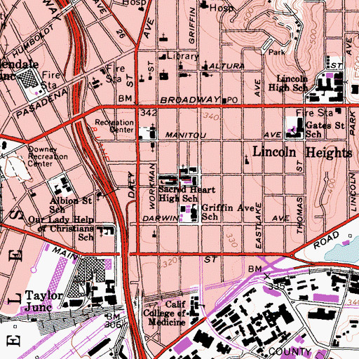 Topographic Map of Sacred Heart High School, CA