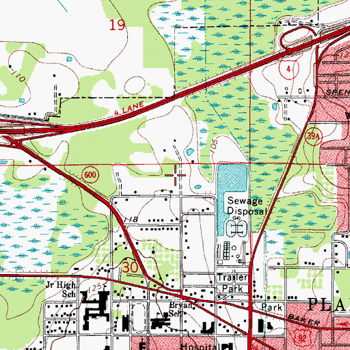 Topographic Map of Strawberry Village, FL