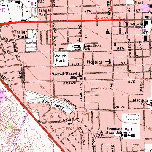 Topographic Map of Sacred Heart School, CA