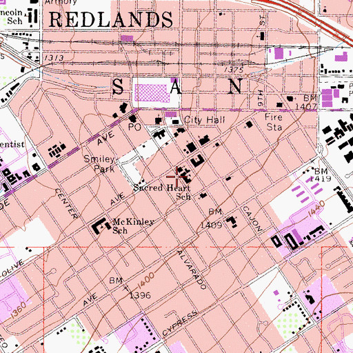 Topographic Map of Sacred Heart School, CA