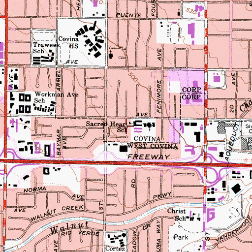 Topographic Map of Sacred Heart School, CA