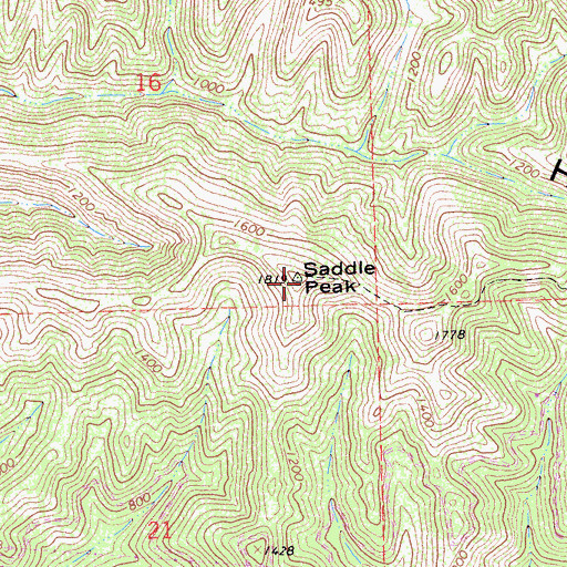Topographic Map of Saddle Peak, CA