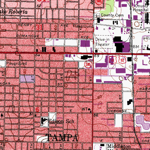 Topographic Map of Tampa Gardens, FL