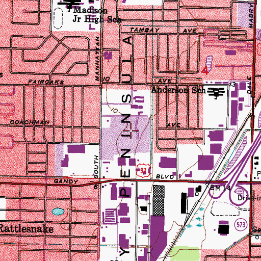 Topographic Map of Tampa Villas South, FL