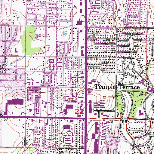 Topographic Map of Temple Heights, FL